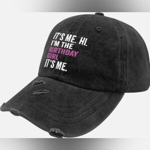 Black Distressed It's Me Hi Birthday Girl Cap